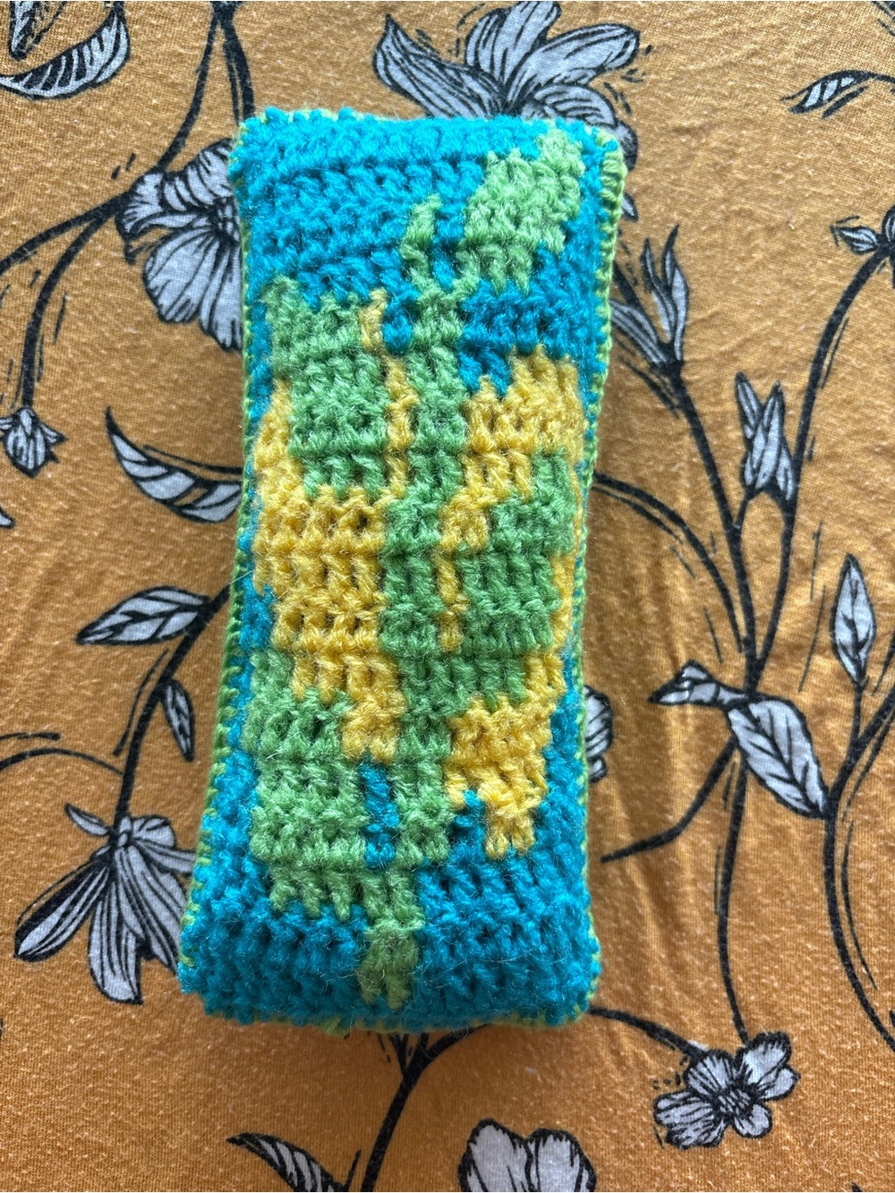Handmade Crocheted Pillow - Turquoise, Green & Yellow